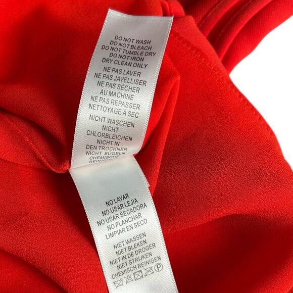 Adrianna Papell Sz 10 Asymmetrical Front Drape Crepe Shift Dress Orange Midi - Picture 10 of 11